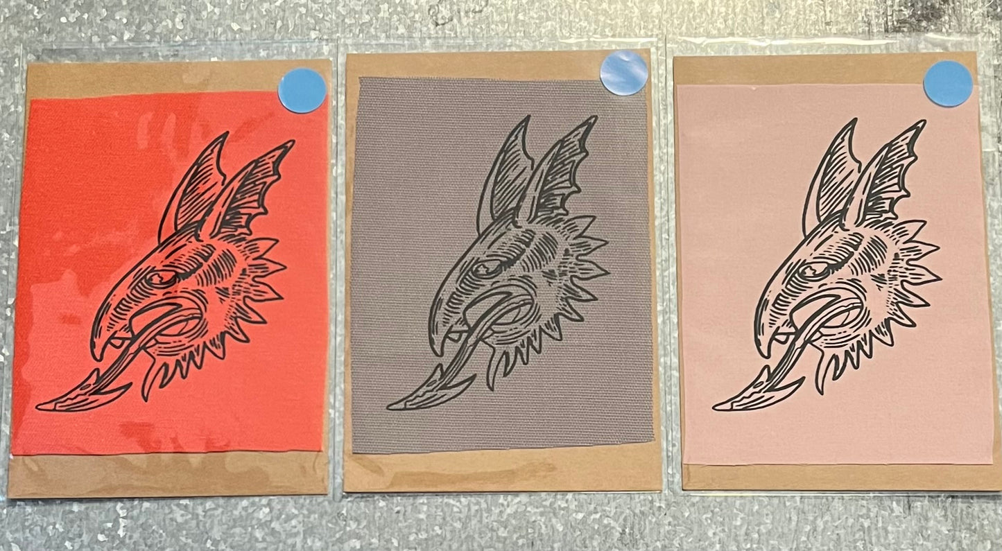 “DEMON HEAD” Woodcut Screen Printed Patch