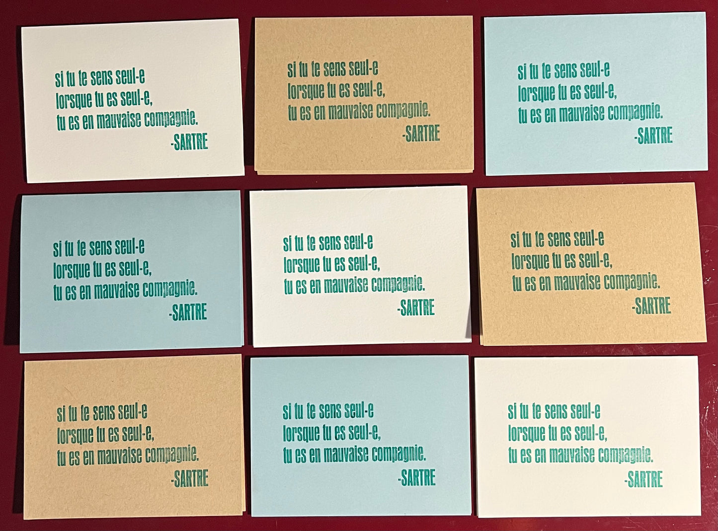 Jean-Paul Sartre Quotation Letterpress Card
