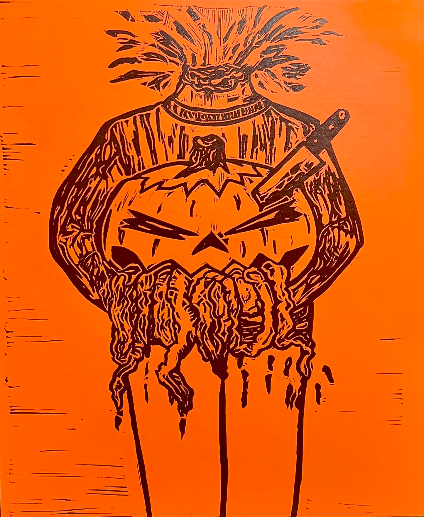 "Pumpkin Guts" Linocut Print