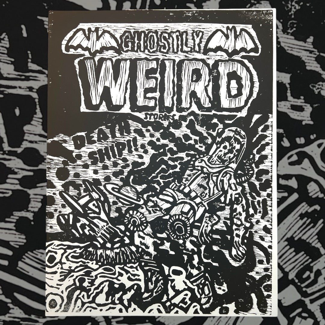GHOSTLY WEIRD STORIES #122: DEATH SHIP! (1954 cover adaptation for Linocut)