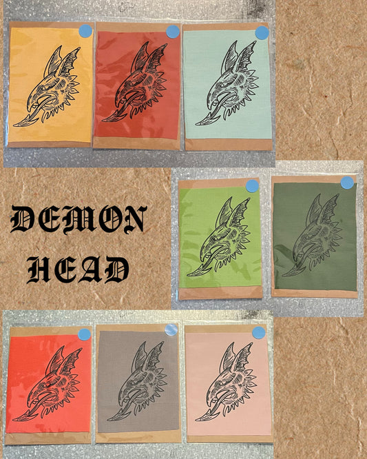 “DEMON HEAD” Woodcut Screen Printed Patch