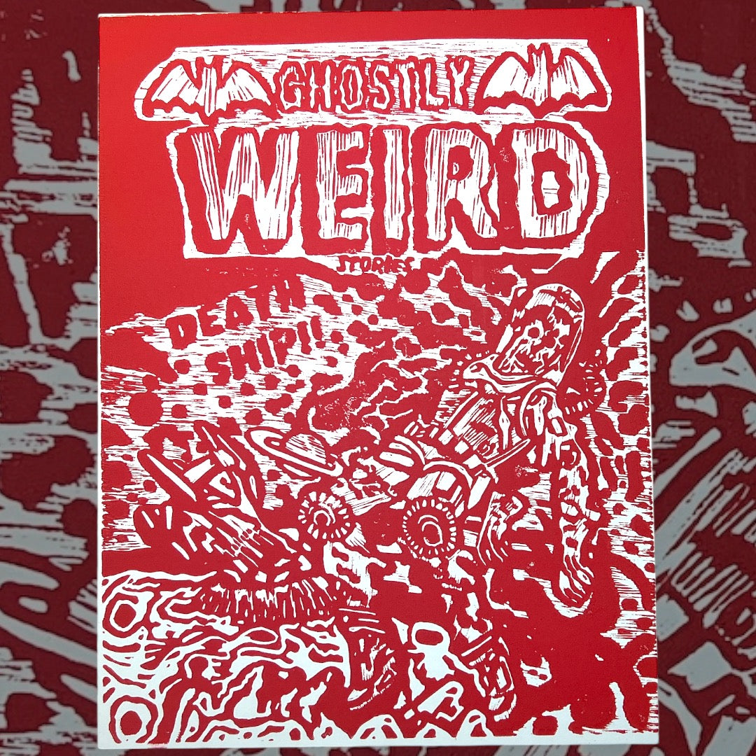 GHOSTLY WEIRD STORIES #122: DEATH SHIP! (1954 cover adaptation for Linocut)